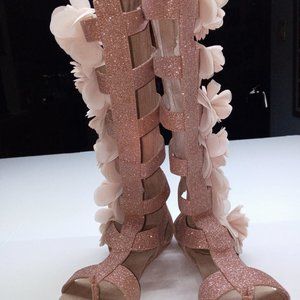 Joyfolie Rose Gold Glitter and ANAIS Gladiator Sandals, Size Y1, (Youth 1)